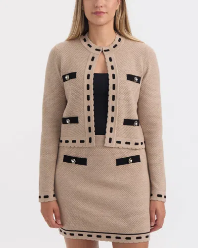 Ellen Tracy Women's Contrast Trim Cardigan In Neutral