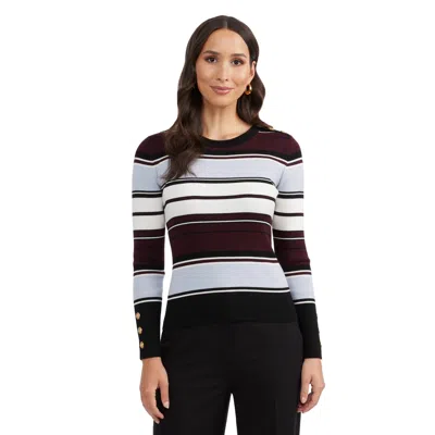 Ellen Tracy Women's Crew Neck Rib Sweater With Button Detail In Multi