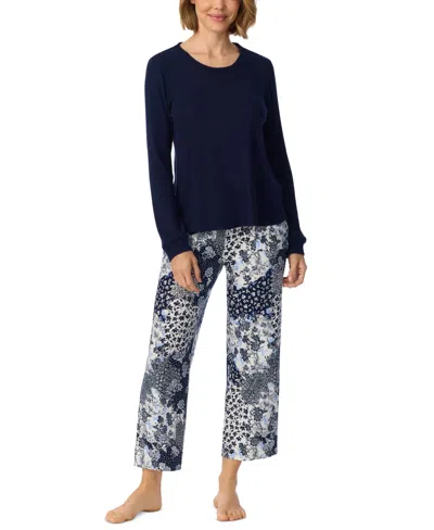Ellen Tracy Women's Crewneck Ribbed Long-sleeve Top And Pants, 2-piece Set In Patchwork Floral