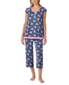 Ellen Tracy Women's Cropped Flutter-sleeve Floral Pajama Set In Charcoal Floral
