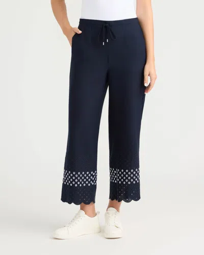 Ellen Tracy Women's Cropped Pant With Scallop Eyelet Hem In Blue