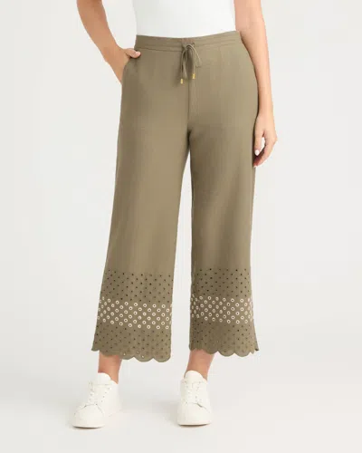 Ellen Tracy Women's Cropped Pant With Scallop Eyelet Hem In Green