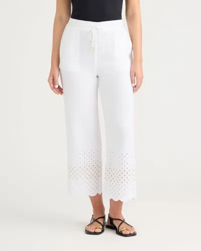Ellen Tracy Women's Cropped Pant With Scallop Eyelet Hem In White