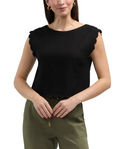Ellen Tracy Women's Cropped Scallop Edge Tank In Black