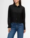 Ellen Tracy Eyelet Inset Button-up Shirt In Black