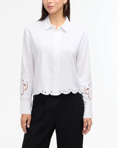 Ellen Tracy Women's Cropped Shirt With Embroidery In White
