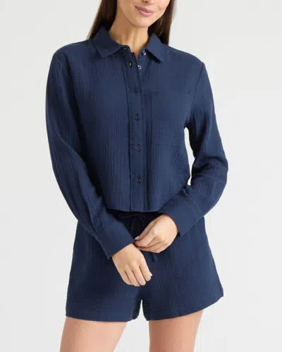 Ellen Tracy Women's Double Gauze Button Front Shirt In Blue