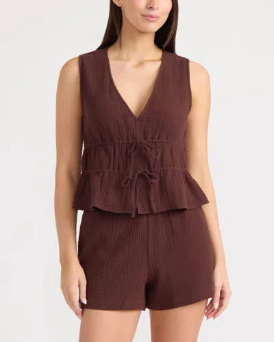 Ellen Tracy Women's Double Gauze Sleeveless Tie Front Top In Brown