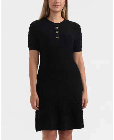 Ellen Tracy Women's Dropped Waist Sweater Dress With Placket In Black