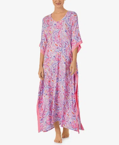 Ellen Tracy Women's Elbow Sleeve Long Nightgown In Pink Paisley