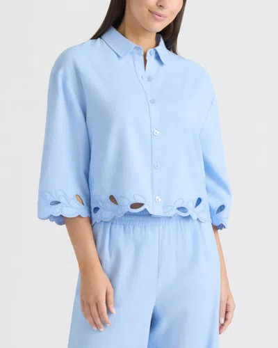 Ellen Tracy Women's Embroidered Button Front Shirt In Blue