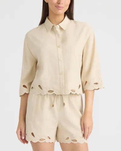 Ellen Tracy Women's Embroidered Button Front Shirt In Neutral