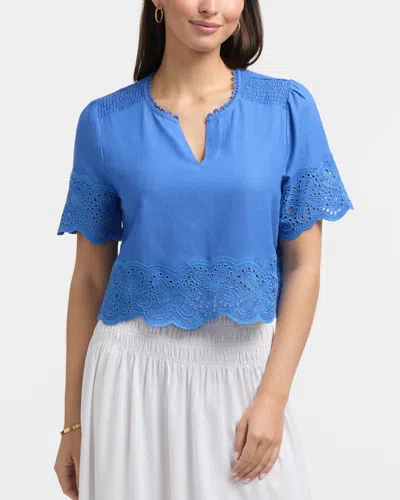 Ellen Tracy Women's Embroidered Trim Top In Blue