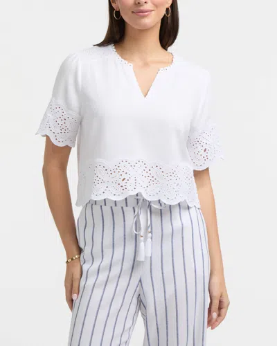Ellen Tracy Women's Embroidered Trim Top In White