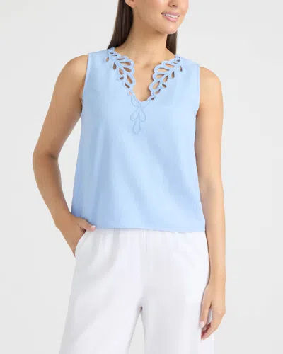 Ellen Tracy Women's Embroidered V-neck Top In Blue
