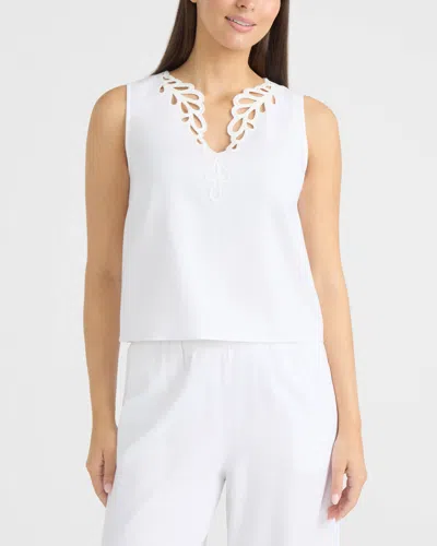 Ellen Tracy Women's Embroidered V-neck Top In White