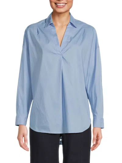 Ellen Tracy Eyelet Embroidered Top In Fren Blue