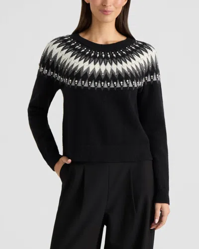 Ellen Tracy Women's Fair Isle Sweater With Rhinestone Embellishments In Multi