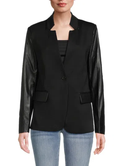 Ellen Tracy Women's Faux Leather Blazer In Black