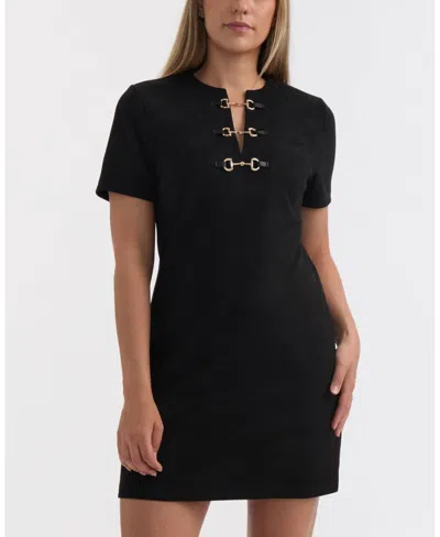 Ellen Tracy Women's Faux Suede Metal-detail Dress In Black