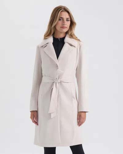 Ellen Tracy Women's Faux Suede Trench With Detachable Fur Collar In White
