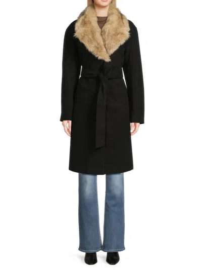 Ellen Tracy Women's Faux Wool Faux-fur Collar Down Coat In Black