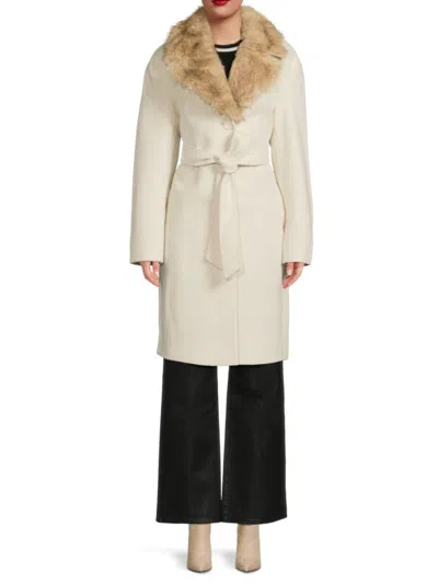 Ellen Tracy Women's Faux Wool Faux-fur Collar Down Coat In White