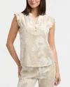 Ellen Tracy Flutter Sleeve Linen-blend Top In Multi