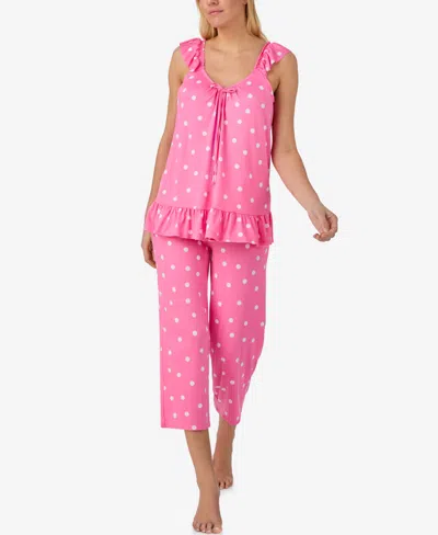 Ellen Tracy Women's Flutter-sleeve Top And Cropped Pajama Pants, 2-piece Set In Pink