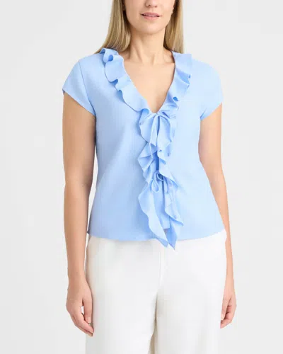 Ellen Tracy Women's Frilled Tie-front Top In Blue