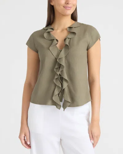 Ellen Tracy Ruffle Tie Front Top In Brown