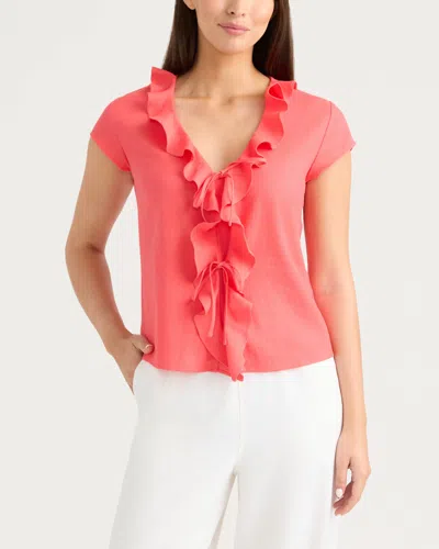 Ellen Tracy Women's Frilled Tie-front Top In Pink