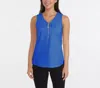 Ellen Tracy Sleeveless Zipper Detail Top In Blue