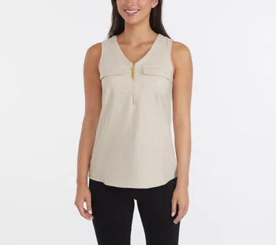 Ellen Tracy Sleeveless Zipper Detail Top In Linen