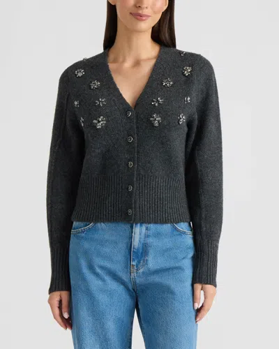 Ellen Tracy Women's Jeweled Button‑front V‑neck Cardigan In Multi