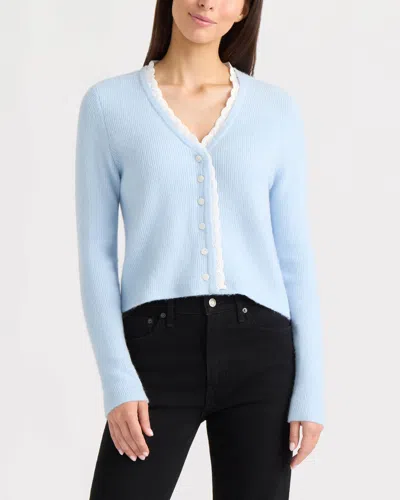 Ellen Tracy Women's Lace Trim Cardigan In Blue