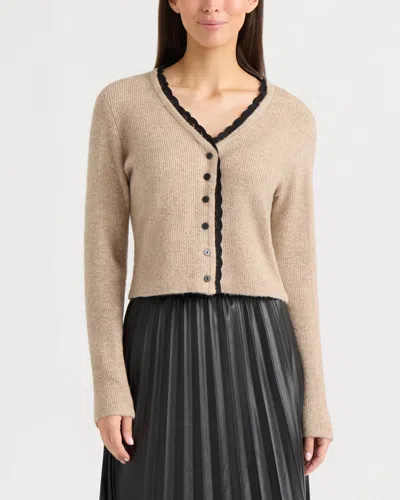 Ellen Tracy Women's Lace Trim Cardigan In Neutral