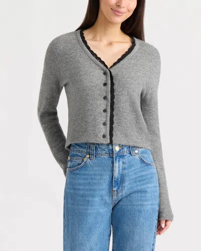 Ellen Tracy Women's Lace Trim Cardigan In Gray