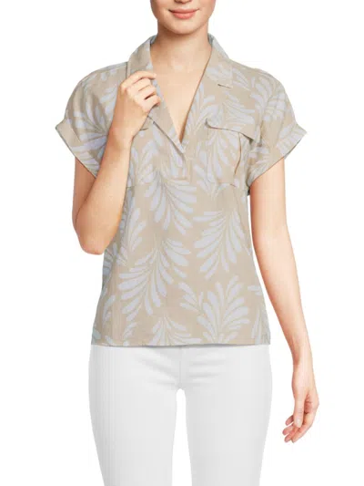 Ellen Tracy Women's Linen Blend Camp Shirt In Linen Leaf