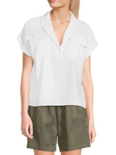 Ellen Tracy Women's Linen Blend Camp Shirt In White