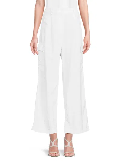 Ellen Tracy Women's Linen Blend Cargo Pants In White