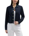 Ellen Tracy Crop Linen Blend Jacket In Blue