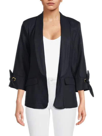 Ellen Tracy Women's Linen Blend Shawl Blazer In Navy