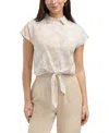 Ellen Tracy Tie Hem Button Front Top In Multi