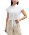 Ellen Tracy Tie Hem Button Front Top In White