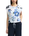 Ellen Tracy Floral Drawstring Hem Top In Multi