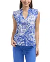 Ellen Tracy Ruffle V-neck Top In Multi
