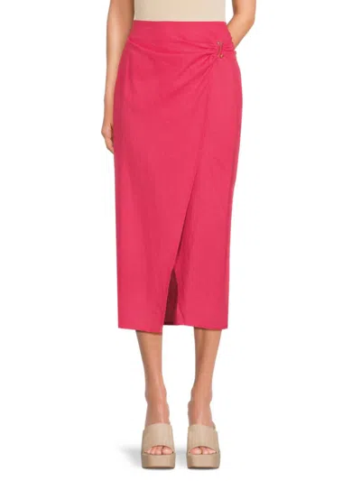 Ellen Tracy Women's Linen Blend Wrap Midi Skirt In Geranium
