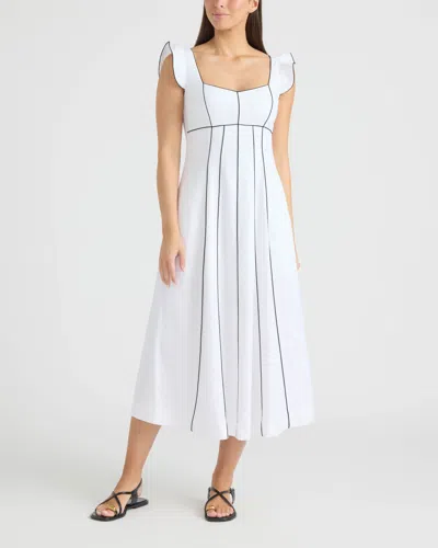 Ellen Tracy Women's Linen Dress With Contrast Pipping In White