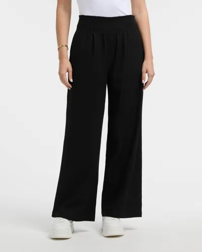 Ellen Tracy Women's Linen Smocked Wide Leg Pant In Black